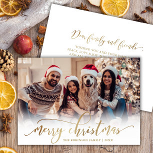 Cartão De Festividades Natal Elegante com Letra Dourada em Foto Única