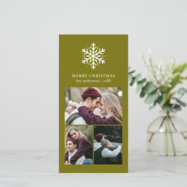 Cartão De Festividades Natal Elegante da Família Snowflake Olive 4