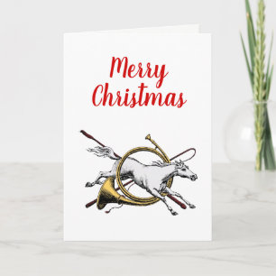 Cartão De Festividades Natal Elegante Equestre Cavalo Pulando Pelo Arco C