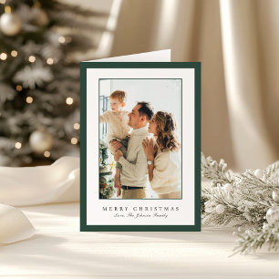 Cartão De Festividades Natal Elegante Foto Borda Verde Minimalista