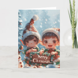 Cartão De Festividades Natal Elves Arte Digital