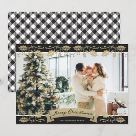 Cartão De Festividades Natal em Botânica com Xadrez Negra e Branca
