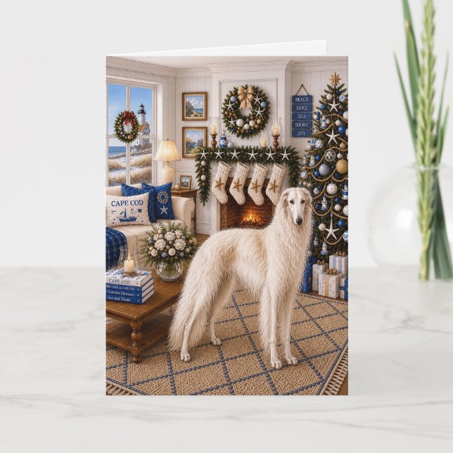 Cartão De Festividades Natal em Cape Cod ,Borzoi  (Frente)