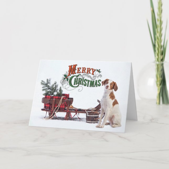 Cartão De Festividades Natal em estilo rústico com Brittany Spaniel (Frente)