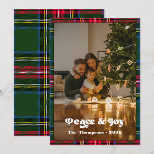 Cartão De Festividades Natal em Família com Tartã Verde Paz e Alegria