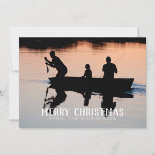 Cartão De Festividades Natal em Família de Canoa no Lago Rústico