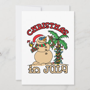 Cartão De Festividades Natal em Julho Boneco de Neve Praia de Areia
