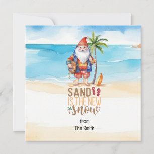 Cartão De Festividades Natal em julho com SANTA CLAUS na praia