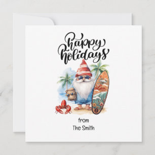 Cartão De Festividades Natal em julho com SANTA CLAUS na praia