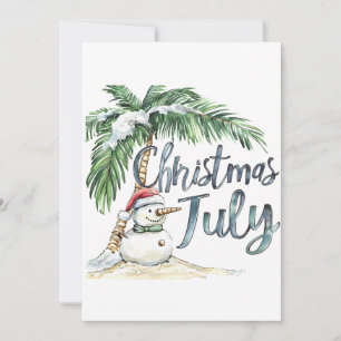 Cartão De Festividades Natal em Julho Praia Boneco de Neve & Palmeira