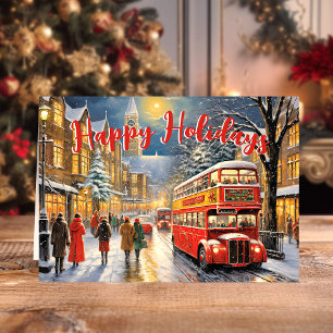 Cartão De Festividades Natal em Londres: Cena de Rua com Ônibus Vermelho