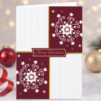 Cartão De Festividades Natal em Marrom Dourado e Floco de Neve Branco