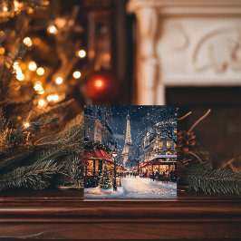 Cartão De Festividades Natal em Paris: Avenida Torre Eiffel com Espumante
