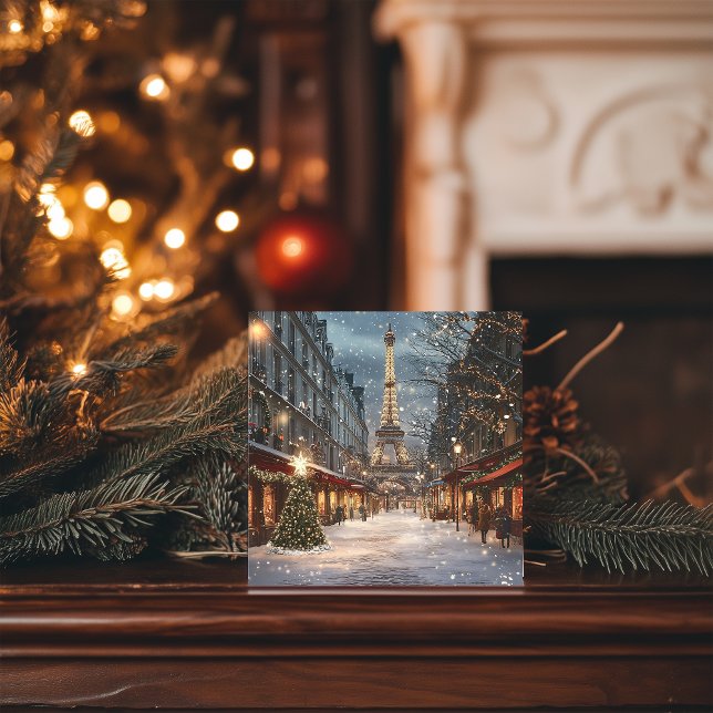 Cartão De Festividades Natal em Paris: Banana Torre Eiffel Iluminada (Criador carregado)