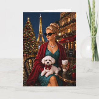 Cartão De Festividades Natal em Paris,Férias do Poodle
