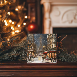 Cartão De Festividades Natal em Paris: Lane Torre Eiffel Glittering