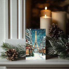 Cartão De Festividades Natal em Paris: Noite em Torre Neve Eiffel