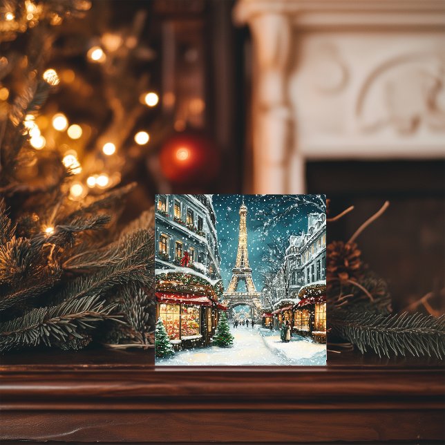 Cartão De Festividades Natal em Paris: Noite em Torre Neve Eiffel (Criador carregado)