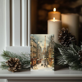 Cartão De Festividades Natal em Paris: Rua Torre Cozy Eiffel
