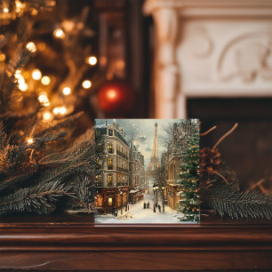 Cartão De Festividades Natal em Paris: Rua Torre Cozy Eiffel