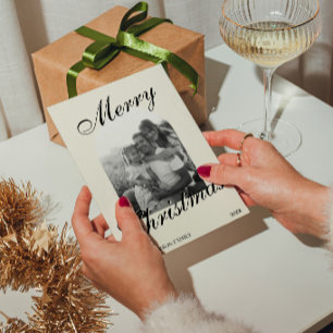 Cartão De Festividades Natal em Preto e Branco com Arco de Foto Dinheiro