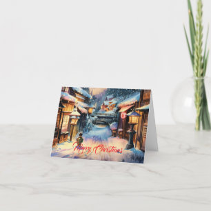 Cartão De Festividades Natal em uma Vila Japonesa de Neve
