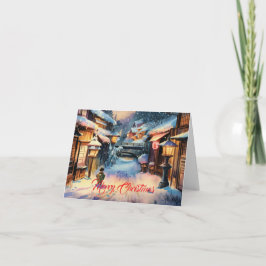 Cartão De Festividades Natal em uma Vila Japonesa de Neve