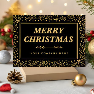Cartão De Festividades Natal Empresarial Preto Luxo e Dourado Antigo