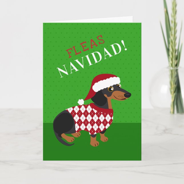 Cartão De Festividades Natal engraçado do Dachshund de Navidad das PULGA (Frente)