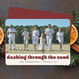 Cartão De Festividades Natal Engraçado na Praia Foto Personalizada da Fam