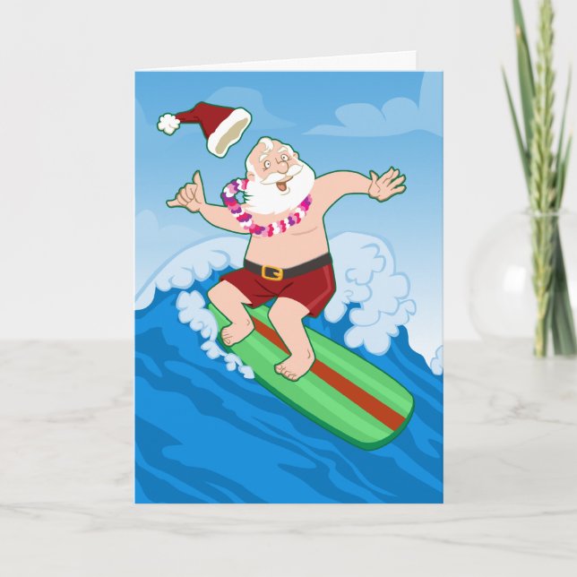 Cartão De Festividades Natal engraçado surfando do papai noel (Frente)