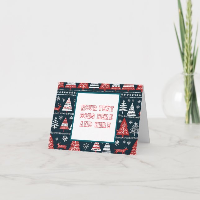 Cartão De Festividades natal escandinavo nórdico branco e azul marinho pe (Frente)