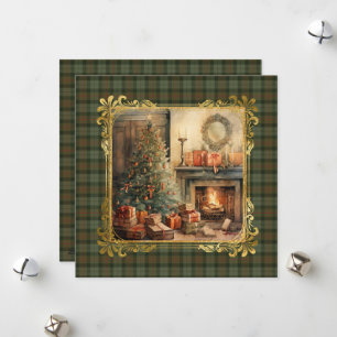 Cartão De Festividades Natal Escocês Tartã Desgastado Gunn