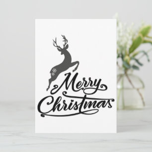 Cartão De Festividades Natal Escrito à Mão, Cervo Saltitante e Floco de N