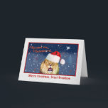 Cartão De Festividades Natal, excelente - neto, leão no chapéu do papai<br><div class="desc">Este leão está cantando para fora uns cartões de natal neste cartão de Natal colorido.   Sinta livre mudar o verso interno para serir suas necessidades.</div>