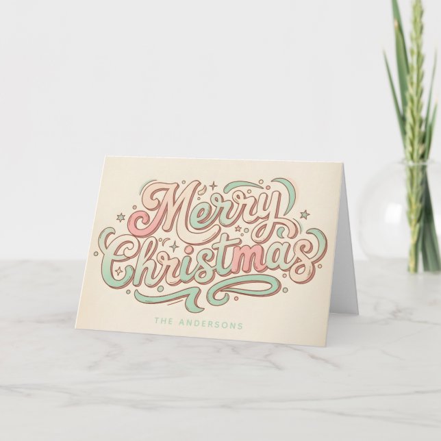 Cartão De Festividades Natal Fantasioso em Letra de Forma Pastel (Frente)