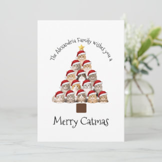 Cartão De Festividades Natal Felino Personalizado Família Férias de Natal