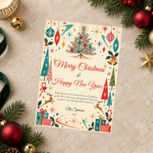 Natal Feliz Ano Novo Moderno de Meados do Século