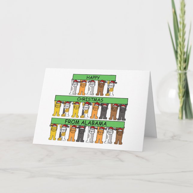 Cartão De Festividades Natal feliz de Alabama, gatos dos desenhos (Frente)