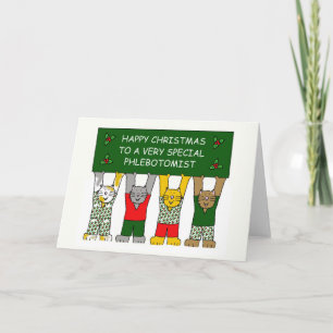 Cartão De Festividades Natal feliz de Phlebotomist, gatos dos desenhos