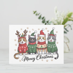 Cartão De Festividades Natal Feliz do Gato, Gatos Fofos com Chapéu do Pap