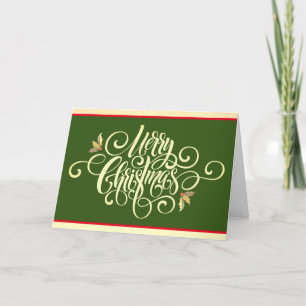 Cartão De Festividades Natal Feliz dourado claro com personalização de az