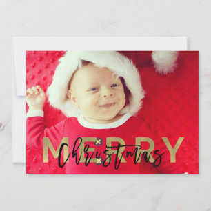 Cartão De Festividades NATAL FELIZ Dourado e Moderno Preto Foto