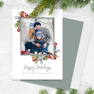 Cartão De Festividades Natal Feliz Férias Elegantes Red Holly Berries