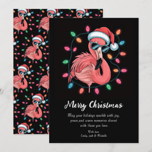 Cartão De Festividades Natal Feliz Flamingo Rosa Personalizado