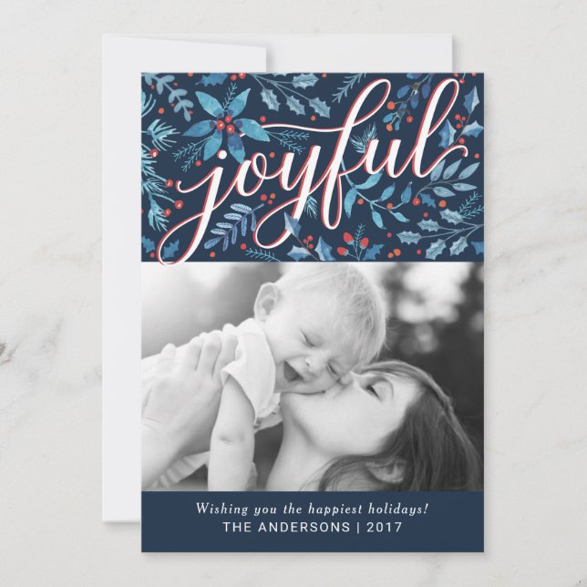 Cartão De Festividades Natal Feliz Foto de Feriado de Folhagem de Aquarel (Frente)