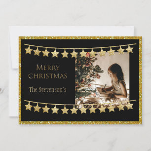 Cartão De Festividades Natal Feliz Foto Personalizada Brilho Dourado
