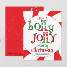 Cartão De Festividades Natal Feliz Holly Jolly Alegre Elfo Glamouroso