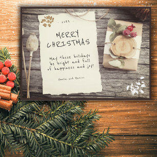 Cartão De Festividades Natal Feliz Letra em Papel Antigo de Madeira Rústi