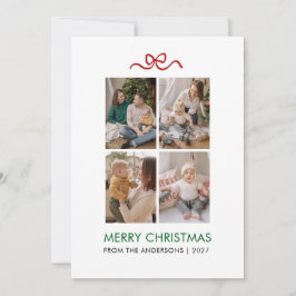 Cartão De Festividades Natal Feliz Minimalista Fita Vermelha 4 Fotos